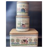 Vintage Metal Tin Canisters Set Of 3 Storage