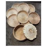 Tray Lot Of Assorted Wicker Plates Holders W/