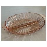 Pink Depression Pearl & Oyster Divided Dish