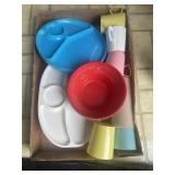 Tray Lot Of Assorted Plastic Kid Plates, Cups &