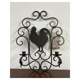 19ï¿½ Iron Rooster Wall Candle Stick Holder