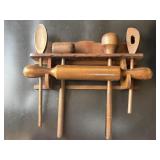 Vintage Wooden Utensils & Rack