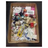 Tray Lot Of Assorted Thread, Buttons, Sewing