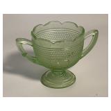 Uranium Glass 2 Handle Sugar- Has Cracks & Chips