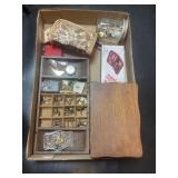 Tray Lot Of Assorted Items Including Jewelry Box,
