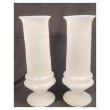 SET OF 2 Antique Hand Blown Satin Glass Vase 13"