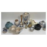 Several Assorted Pottery Vases, Basket, Planters