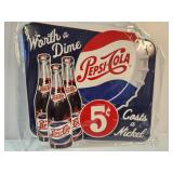 Retro Pepsi-Cola Embossed Tin Metal Sign- "Worth