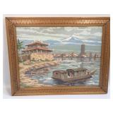 PBN Paint By Number Chinese Pagoda Boat Painting