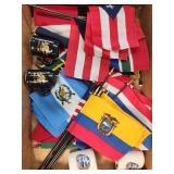 Lot of Assorted Mini Flags and 2 Sets Salt and