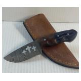 6ï¿½ Fixed Blade Damascus Style Knife With Leather
