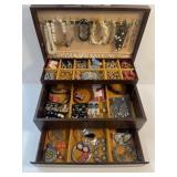 72 Pieces of Jewelry in Old Jewelry Box, Box
