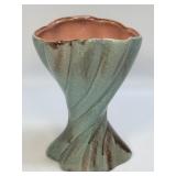 Vintage Gonder Fan Vase Brown, Teal, W/ Pink