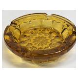 Vintage Amber Glass Cigar Cigarette Ashtray Round