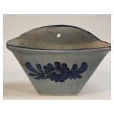 Pottery Wall Pocket with Blue Painted Flower as