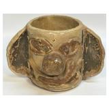 Handmade Pottery Double ï¿½Earï¿½ Face Mug Signed