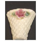 5" Ceramic Basket Weave Patterned Wall Pocket