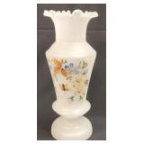 Vintage White Satin Glass Hand Painted Blue &