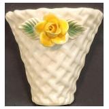 5" Ceramic Basket Weave Patterned Wall Pocket