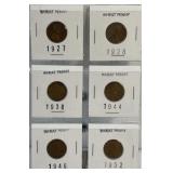 Set of Six Old Wheat Pennies as Pictured