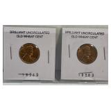Two Brilliant Uncirculated Old Wheat Pennies1956