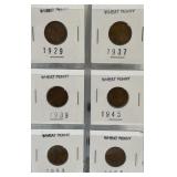 Set of Six Wheat Pennies as Pictured