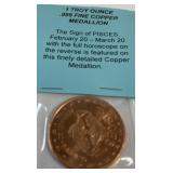 1 Troy Ounce .999 Fine Copper Medallion
