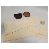 Vintage Gloves and 2 Old Leather Coin Holders