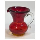 Vintage Hand Blown Ruby Red Crackle Glass Pitcher