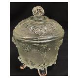 Jeanette Glass Candy Dish W/ Lid Four Footed