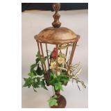 (T) Wooden Bird Cage with Cardinal Figurine 29.5"
