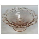 Pink Depression Glass Dish Open Lace Etched