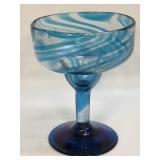 Handblown Blue Swirl Margarita Glass 6.25"