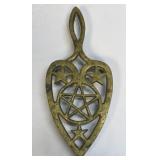 Vintage Brass 3 Footed Trivet Pentagram And Stars