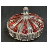 Vintage Cranberry and Clear Glass Candy Dish