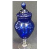 Vintage Empoli Cobalt Blue Blown Glass Lidded