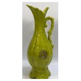 (T) Vintage MCM Green Pottery Pitcher 14.25" Tall