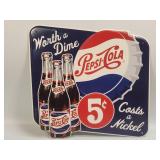 Retro Pepsi-Cola Embossed Tin Metal Sign "Worth A