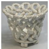 White Braided ROPE POTTERY BASKET Candle Holder