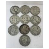 (10) Franklin Half Dollars 90% Silver