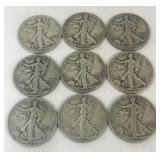 (9) Walking Liberty Silver Half Dollars