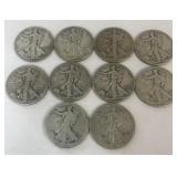 (10) Walking Liberty Silver Half Dollars 90%