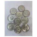 (10) Kennedy Half Dollars 1964ï¿½s 90% Silver most