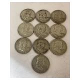 (10) Franklin Half Dollars 90% Silver
