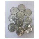 (10) Kennedy Half Dollars 1964ï¿½s 90% Silver most