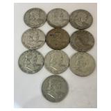 (10) Franklin Half Dollars 90% Silver