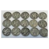 (15) Mercury Dimes 90% Silver