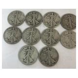 (10) Walking Liberty Silver Half Dollars 90%