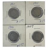 (4) V-Nickels 1906,1907, and Two 1911ï¿½s
