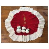 Crocheted Tree Skirt And Snowman Family